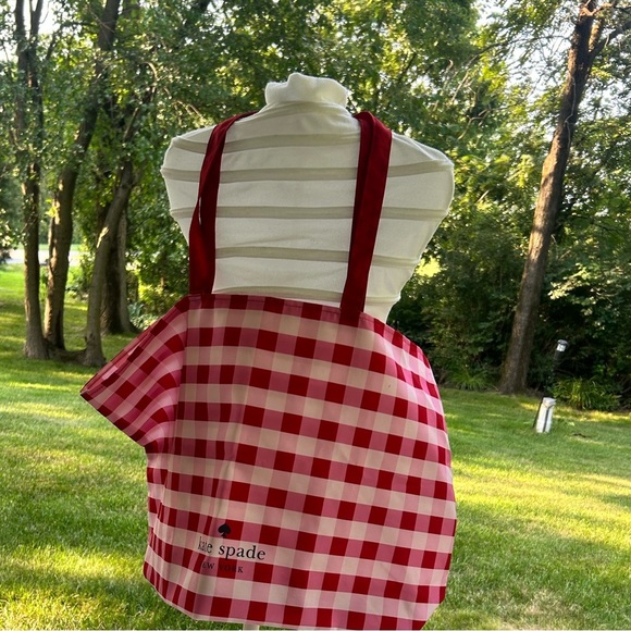 NWOT-Kate Spade Red and White Checkered Tote - Picture 6 of 6
